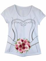 Camiseta Feminina Manga Curta Chá Bar Noiva Buquê Camiseta Feminina Manga Curta Chá Bar Noiva Buquê