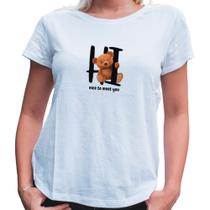 Camiseta feminina manga curta Hi Urso Estilo Americano