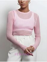 Camiseta Feminina Manga Longa Listrada Branca - Elegante e Transparente para Festa