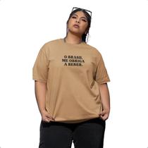 Camiseta Feminina Masculina Básica Frases O Brasil Me Obriga a Beber Marrom Ocre