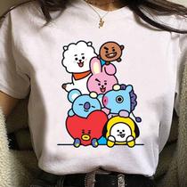 Camiseta Feminina Masculina BT21 BTS Tata Chimmy Cooky RJ Poliéster