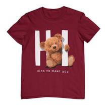 Camiseta Feminina Masculina Estampa Urso Hi Nice To Meet You Algodão Slim