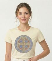 Camiseta Feminina Medalha De São Bento Baby Look Algodão Camiseta Feminina Medalha De São Bento Baby Look Algodão