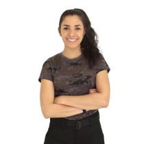 Camiseta Feminina Militar Baby Look Camuflada Digital Petróleo