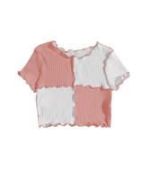 Camiseta feminina Milumia Rib Knit Color Block Crop rosa/branca 8Y