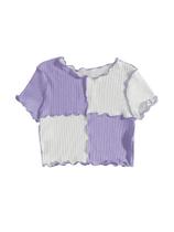 Camiseta feminina Milumia Rib Knit Color Block Crop roxa/Branca 14Y Camiseta feminina Milumia Rib Knit Color Block Crop roxa/Branca 14Y