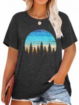 Camiseta feminina MK Shop Limited Sunset Pine Tree Print, tamanho grande