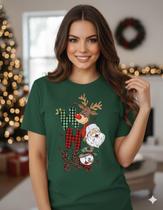 Camiseta Feminina Natal Verde Algodão Estampa Natalina Conforto Premium Look Casual Perfeita Para Festas Ceia Presentear