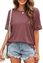 Camiseta feminina Newchoice, folgada, gola redonda, vermelho vinho