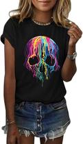 Camiseta feminina Nigbriz colorida Melting Skull Halloween M