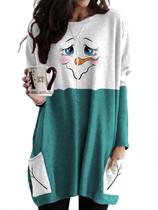 Camiseta feminina NOVEPT Snow-man Face Xmas 3XL