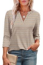 Camiseta feminina OFEEFAN, manga 3/4, decote em V, estampa floral, G 2GG