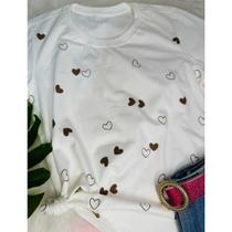 Camiseta Feminina Off-White 100% Algodão Corações Marrom Do P ao G2 Plus Size Envio imediato Camiseta Feminina Off-White 100% Algodão Corações Marrom Do P ao G2 Plus Size Envio imediato