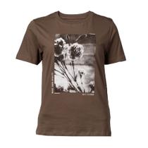 Camiseta Feminina Olho Fatal Estampa Floral Marrom/Cinza