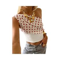 Camiseta Feminina Ombro a Ombro Com Poás, Tendência De Verão, Gola Assimétrica, Sem Costas, Top