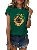 Camiseta feminina ORANDESIGNE com estampa borboleta de girassol