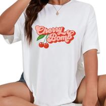 Camiseta Feminina Oversized Blusão Largo Despojado Streetwear Estampado Cherry Bomb Camiseta Feminina Oversized Blusão Largo Despojado Streetwear Estampado Cherry Bomb