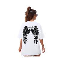 Camiseta Feminina Oversized Com Estampa De Asas De Anjo Escuras, Algodão, Estilo Hip Hop, Manga