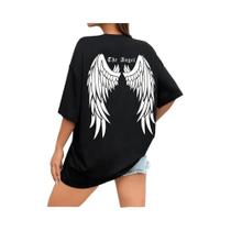 Camiseta Feminina Oversized Com Estampa De Asas De Anjo Escuras, Algodão, Estilo Hip Hop, Manga