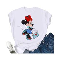 Camiseta Feminina Oversized Kawaii Disney Minnie Mickey Mouse Estampada Moda Camiseta Branca Para