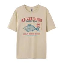 Camiseta Feminina Oversized Vintage Com Estampa De Frutos Do Mar, Estilo Grunge, Streetwear,