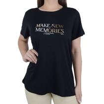 Camiseta Feminina Parado no Ar Foil Viscose Preta - 851114 Camiseta Feminina Parado no Ar Foil Viscose Preta - 851114