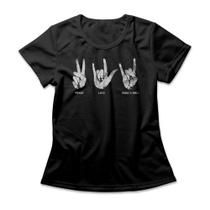 Camiseta Feminina Peace Love Rock Camiseta Feminina Peace Love Rock