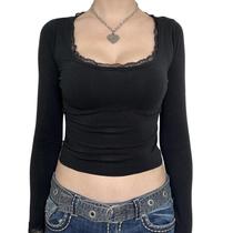 Camiseta feminina Pivanzore com gola quadrada e manga comprida