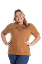Camiseta Feminina Plus Size Caramelo New York