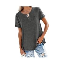 Camiseta Feminina plus Size Com Decote Em V E Manga Curta, Tops Casuais Soltos Com Bolso 1XL-8XL