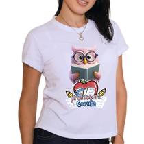 Camiseta feminina plus size de professora coruja babylook grande inteligência artificial
