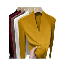 Camiseta Feminina plus Size De Veludo Com Decote Em V E Manga Longa, Pullover Térmico Slim Fit Para