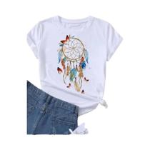Camiseta Feminina plus Size De Verão Com Estampa De Penas Dreamcatcher E Manga Curta, Camiseta