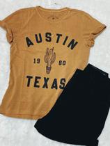Camiseta Feminina Plus Size Estonada Caramelo Austin