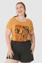 Camiseta Feminina Plus Size Ilustração Folhagem em Viscose Stretch - Malwee Camiseta Feminina Plus Size Ilustração Folhagem em Viscose Stretch - Malwee