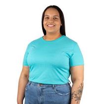 Camiseta feminina plus size lisa azul turquesa