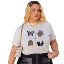 Camiseta Feminina Plus Size Managa Curta T-Shirt Gola Alta Com Estampa Casual 100% Algodão