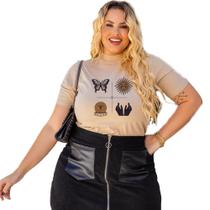 Camiseta Feminina Plus Size Managa Curta T-Shirt Gola Alta Com Estampa Casual 100% Algodão