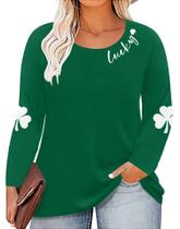 Camiseta feminina plus size para o Dia de São Patrício Lucky Shamrock Tees