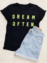Camiseta Feminina Plus Size Preta Dream Often