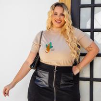 Camiseta Feminina Plus Size Tamanho Grande Gola Alta Manga Curta Básica Com Estampa Camiseta Feminina Plus Size Tamanho Grande Gola Alta Manga Curta Básica Com Estampa
