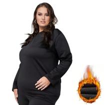 Camiseta Feminina Plus Size Térmica Peluciada Segunda Pele Manga Longa Gola Redonda para Inverno