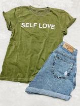 Camiseta Feminina Plus Size Verde Oliva Self Love