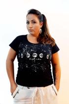camiseta feminina preta básica estampa fases da lua tamanho P