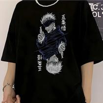 Camiseta Feminina Preta E Branca Com Estampa De Anime Jujutsu Kaisen Satoru Gojo, Gola Redonda,