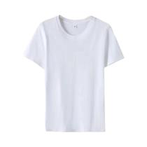 Camiseta Feminina Preta E Branca De Algodão Sólido Com Manga Curta, Gola Redonda, Solta, Básica,