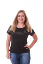 Camiseta Feminina Preta Estampa Beautiful Relevo Camiseta Feminina Preta Estampa Beautiful Relevo