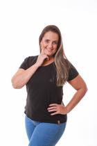 Camiseta Feminina Preta Estampa Logomarca Lateral Camiseta Feminina Preta Estampa Logomarca Lateral