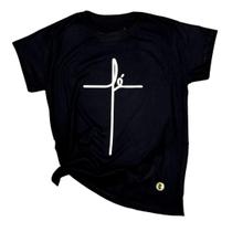 Camiseta Feminina Preta Fé manuscrito Camiseta Feminina Preta Fé manuscrito