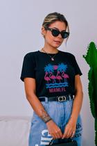 Camiseta Feminina Preta Flamingo Miami